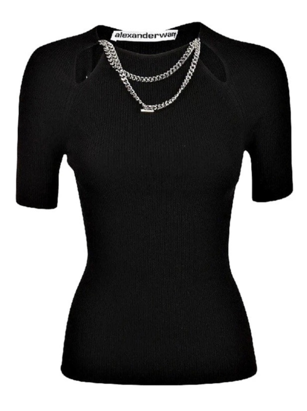 Alexander Wang Chain-Embellished Ribbed Knit Top, Black Small